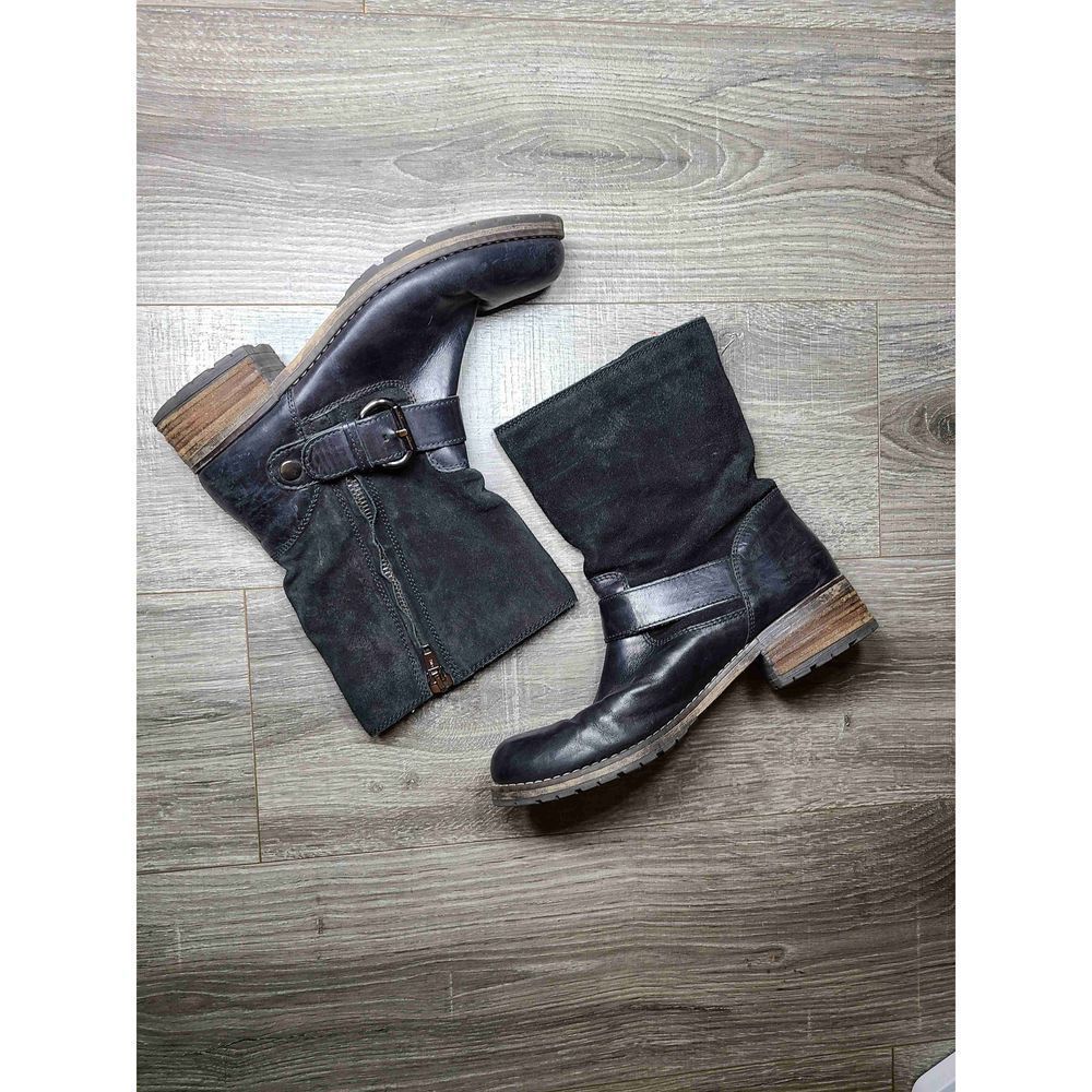 Clarks Majorca Isle Belted Moto Boot Mid Calf Black Leather Womans 10